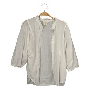 H&M Ruffled Neckline Linen & Cotton Blend Balloon Sleeves Ruffle Neck Blouse M